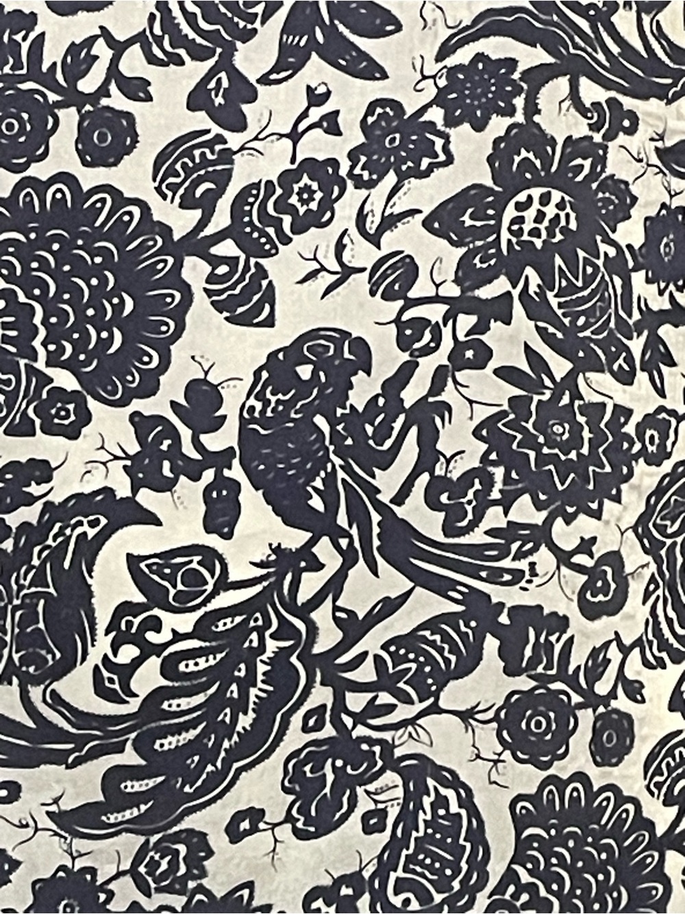 Vintage Scarf Navy Blue Cream Silk Parrot Bird Print Large 34 In Sq - Picture 8 of 10